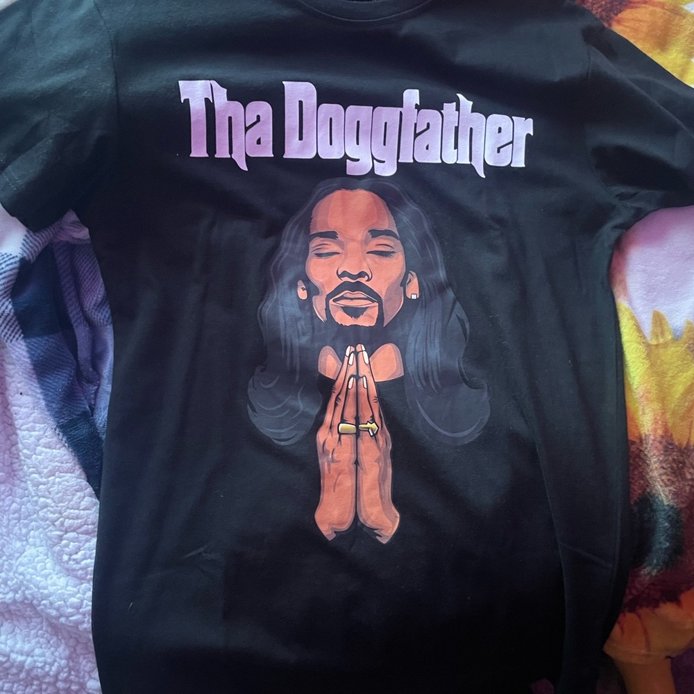 Black Graphic Tee with Purple and Tan Design